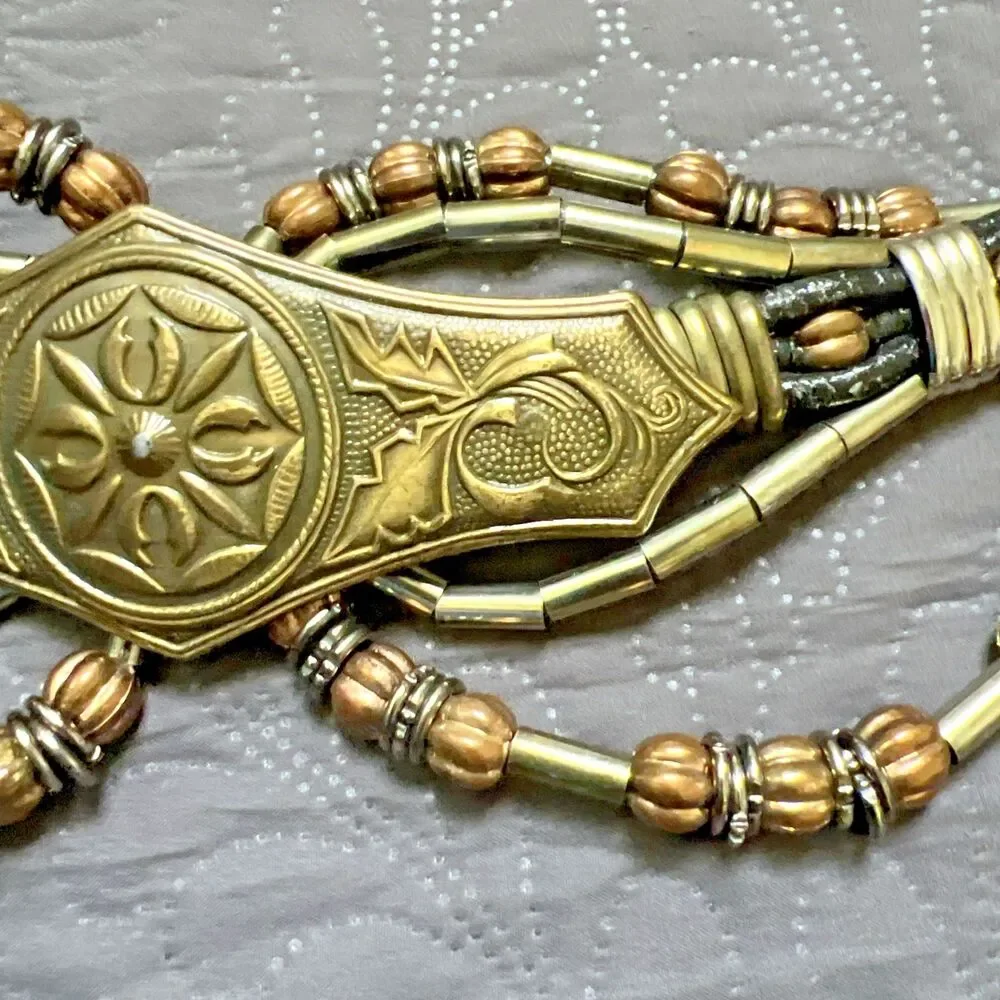 Vintage Boho Multi Strand Leather Belt Bronze Beaded Statement Festival Waist